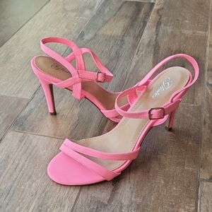 Glister Bubble Gum Pink Strappy Heels, Size 8